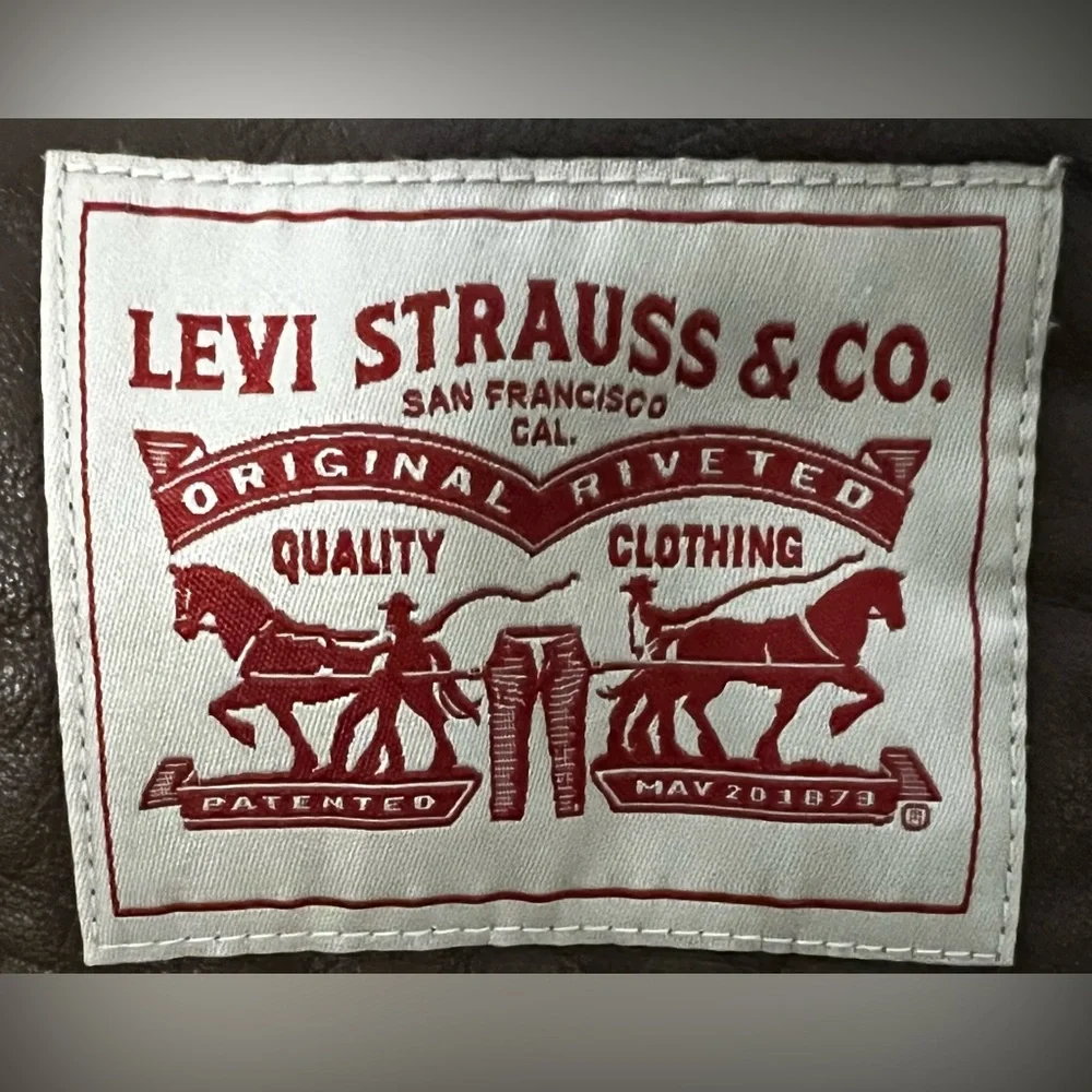 LEVI STRAUSS & CO BROWN FAUX LEATHER FLEECE LINED JACKET SZ large preowned - Picture 7 of 11